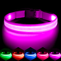 LED Dog Collar, Light up Dog Collar Adjustable USB Rechargeable Super Bright Safety Light Glowing Collars for Dogs(Medium,Red)