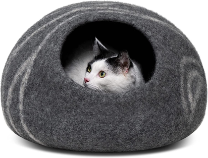 Cat Cave – Premium Felt Cat Bed for Indoor Cats, Handmade 100% Merino Wool (Medium, Dark Grey)