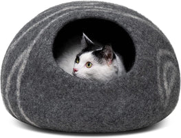 Cat Cave – Premium Felt Cat Bed for Indoor Cats, Handmade 100% Merino Wool (Medium, Dark Grey)