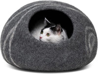 Cat Cave – Premium Felt Cat Bed for Indoor Cats, Handmade 100% Merino Wool (Medium, Dark Grey)