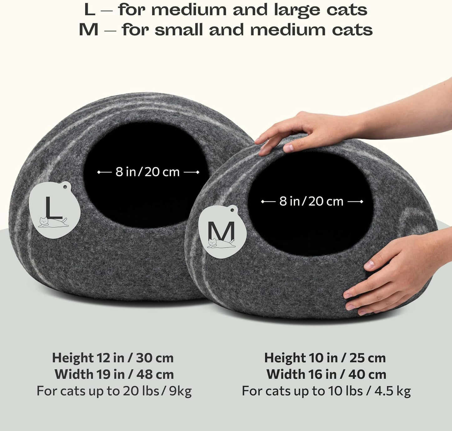 Cat Cave – Premium Felt Cat Bed for Indoor Cats, Handmade 100% Merino Wool (Medium, Dark Grey)
