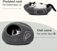 Cat Cave – Premium Felt Cat Bed for Indoor Cats, Handmade 100% Merino Wool (Medium, Dark Grey)