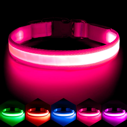 LED Dog Collar, Light up Dog Collar Adjustable USB Rechargeable Super Bright Safety Light Glowing Collars for Dogs(Medium,Red)