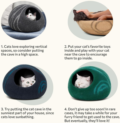 Cat Cave – Premium Felt Cat Bed for Indoor Cats, Handmade 100% Merino Wool (Medium, Dark Grey)